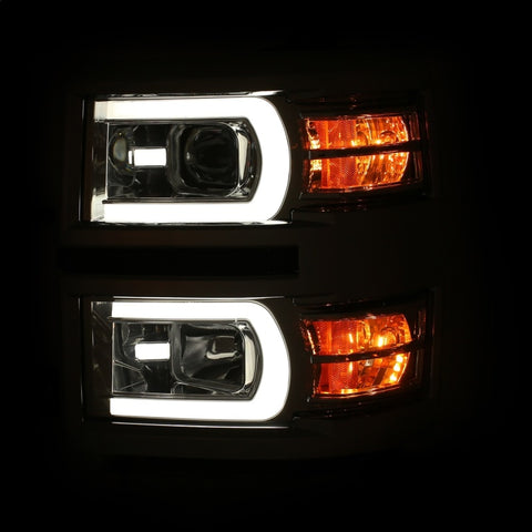 ANZO 14-15 Chevrolet Silverado 1500 Projector Headlights w/ Plank Style Switchback Chrome w/ Amber - 111413