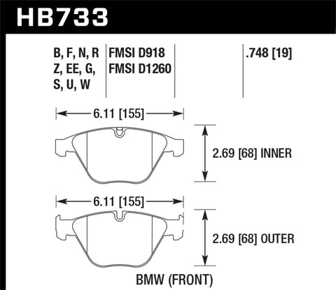 Hawk DTC-80 2013 BMW Z4 Front Racing Brake Pads - HB733Q.748