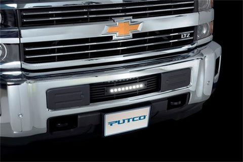 Putco 15-19 Chevy Silv HD SS Black Bar Design Bumper Grille Insert w/ Curved Flush 10in Light Bar - 87195L