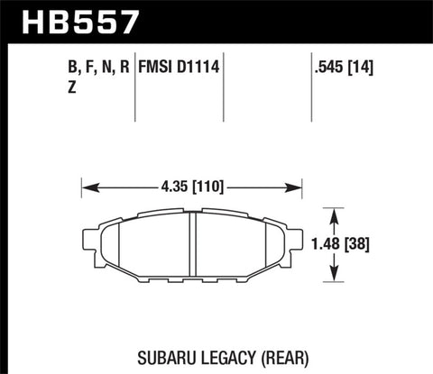 Hawk 08 WRX Rear HPS Street Brake Pads - HB557F.545