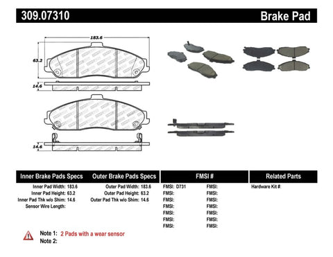 StopTech Performance 04-08 Cadillac XLR/XLR-V / 97-10 Corvette / 05-06 Pontiac GTO Front Brake Pads - 309.07310