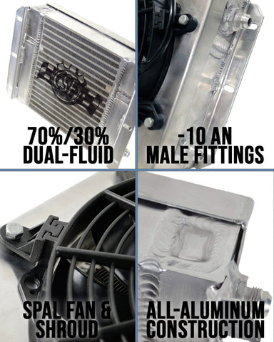 CSF Dual Fluid Bar & Plate HD Oil Cooler w/9in SPAL Fan (1/3 & 2/3 Partition) - 13.8in L x 10in H - 8026