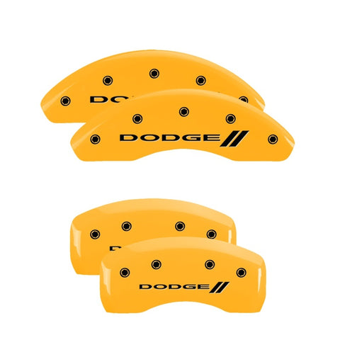 MGP 4 Caliper Covers Engraved Front & Rear With stripes/Dodge Yellow finish black ch - 12198SDD3YL