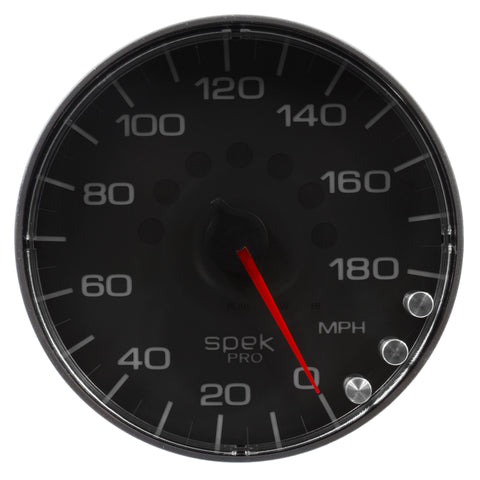 Autometer Spek-Pro Gauge Speedometer 5in 180 Mph Elec. Programmable Black/Black - P230328