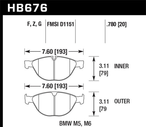 Hawk 08-10 BMW M6 Base 5.0L HPS 5.0 Front Brake Pads - HB676B.780