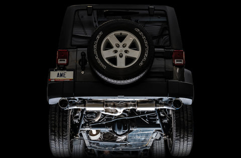 AWE Tuning 07-18 Jeep Wrangler JK/JKU 3.6L Tread Edition Axle-Back Dual Exhaust - Diamond Black Tips - 3015-33003