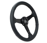 NRG Sport Steering Wheel (350mm / 1.5in Deep) Black Leather Black Stitch w/Matte Black Solid Spokes - RST-037MB-PR