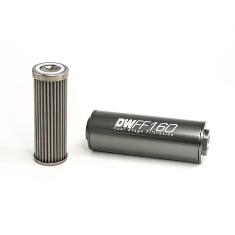 DeatschWerks Stainless Steel 10AN 100 Micron Universal Inline Fuel Filter Housing Kit (160mm) - 8-03-160-100K