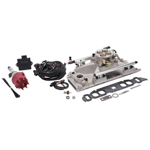 Edelbrock Pro Flo 4 Fuel Inject Kit Seq Port BBC Oval Port 850 Max HP 60 LbHr Injec Satin w/o Tablet - 358400