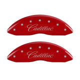 MGP 4 Caliper Covers Engraved Front Cursive/Cadillac Engraved Rear SRX Red finish silver ch - 35003SSRXRD