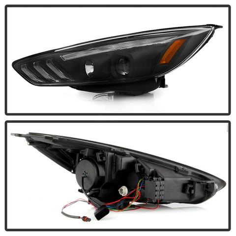 Spyder 15-18 Ford Focus Projector Headlights - Seq Turn Light Bar - Black PRO-YD-FF15-LBSEQ-BK - 5086105