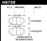 Hawk 2013 Hyundai Santa Fe / 14-15 Kia Sorento HPS 5.0  Performance Front Brake Pads - HB738B.662