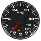 Autometer Spek-Pro Gauge Boost 2 1/16in 60psi Stepper Motor W/Peak & Warn Blk/Chrm - P304318