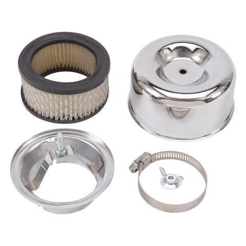 Edelbrock Air Cleaner 94 Series Round Steel Top 4 65In Dia X 3 125In 2 63In ID Raised Base Chrome - 1202