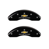 MGP 4 Caliper Covers Engraved F & R Chevy Racing Black Finish Silver Char 2019 Chevrolet Bolt EV - 14246SBRCBK