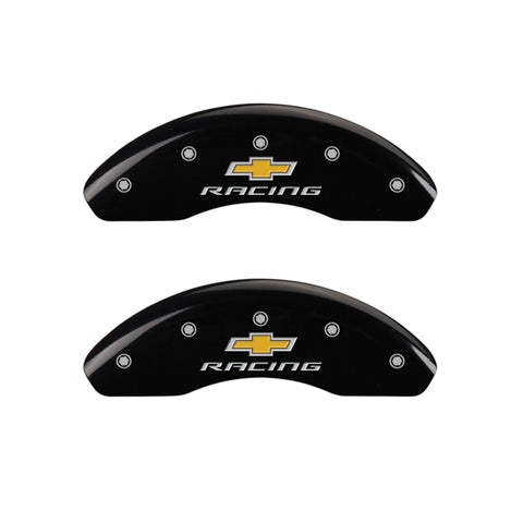 MGP 4 Caliper Covers Engraved F & R Chevy Racing Black Finish Silver Char 2019 Chevrolet Malibu - 14244SBRCBK