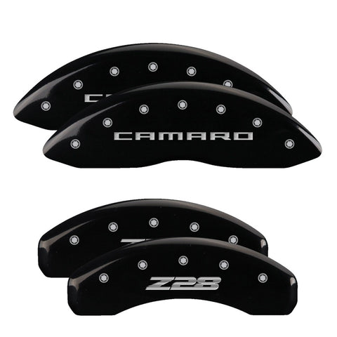 MGP 4 Caliper Covers Engraved Front Gen 5/Camaro Engraved Rear Gen 5/Z28 Black finish silver ch - 14036SZ85BK