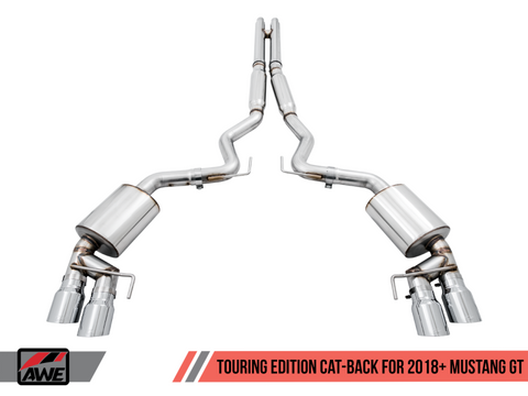 AWE Tuning 2018+ Ford Mustang GT (S550) Cat-back Exhaust - Touring Edition (Quad Chrome Silver Tips) - 3015-42102