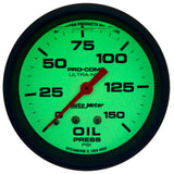 Autometer Ultra-Nite 2-5/8in 0-150 PSI Liquid Filled Mechanical Glow In Dark Oil Pressure Gauge - 4223