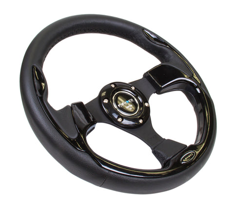 NRG Reinforced Steering Wheel (320mm) Blk w/Gloss Black Trim - RST-001BK