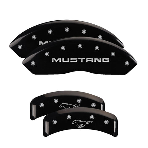 MGP 4 Caliper Covers Engraved Front Mustang Engraved Rear Pony Black finish silver ch - 10095SMPYBK