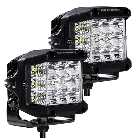 Go Rhino Xplor Bright Series Sideline Cube LED Spot Light Kit (Surface Mount) 4x3 - Blk (Pair) - 750300323SCS