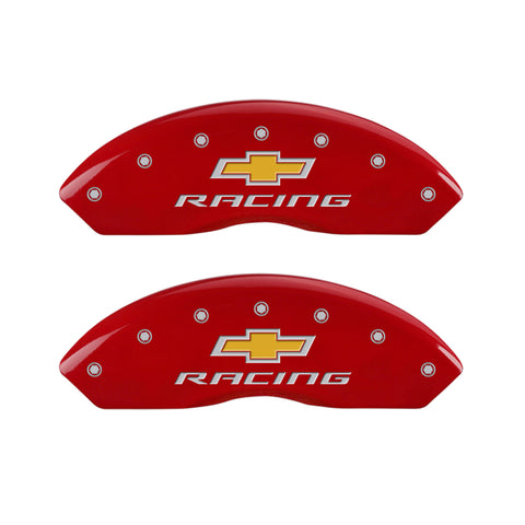 MGP 4 Caliper Covers Engraved Front & Rear Chevy racing Red finish silver ch - 13007SBRCRD