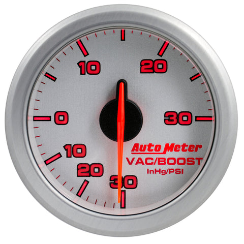 Autometer Airdrive 2-1/6in Boost/Vac Gauge 30in HG/30 PSI - Silver - 9159-UL