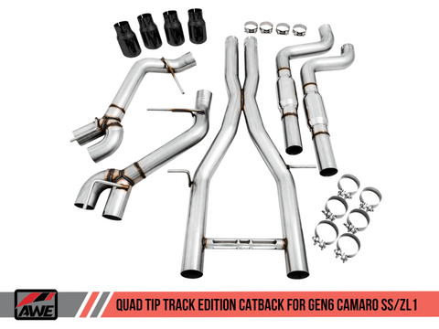 AWE Tuning 16-19 Chevy Camaro SS Resonated Cat-Back Exhaust -Track Edition (Quad Diamond Black Tips) - 3015-43112