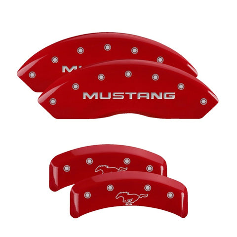 MGP 4 Caliper Covers Engraved Front Mustang Engraved Rear Pony Red finish silver ch - 10095SMPYRD