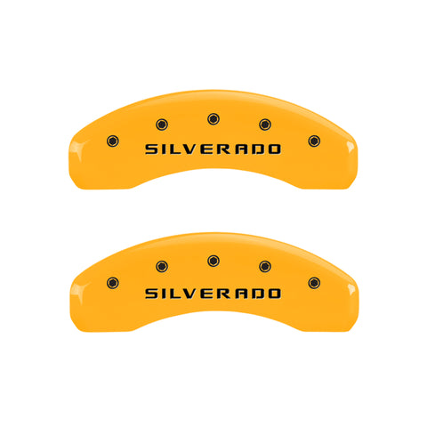 MGP 4 Caliper Covers Engraved Front & Rear Silverado Yellow Finish Blk Char 02 Chevy Avalanche 2500 - 14048SSILYL