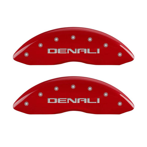 MGP 4 Caliper Covers Engraved Front & Rear Denali Red Finish Silver Char 2018 GMC Canyon - 34209SDNLRD