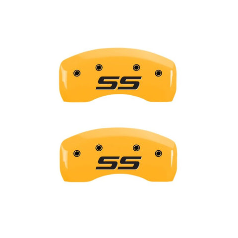 MGP 4 Caliper Covers Engraved Front & Rear Monte Carlo SS Yellow Finish Black Char 2008 Chevy Impala - 14217SSS4YL