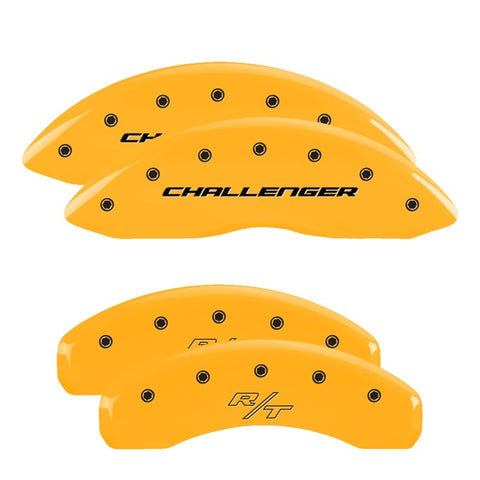 MGP 4 Caliper Covers Engrvd Front Block/Challenger Engrvd Rear Vintage Style/RT Yellow fnsh Blk ch - 12088SCBRYL