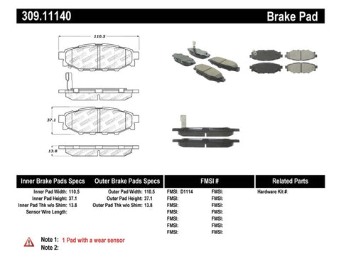 StopTech Performance 08-10 WRX Rear Brake Pads - 309.11140