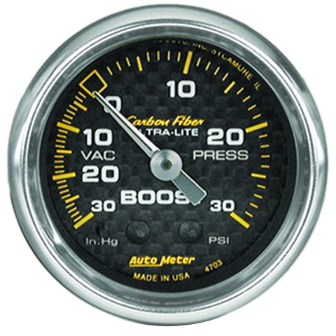 Autometer Carbon Fiber 52mm 30 PSI Mechanical Boost Gauge - 4703