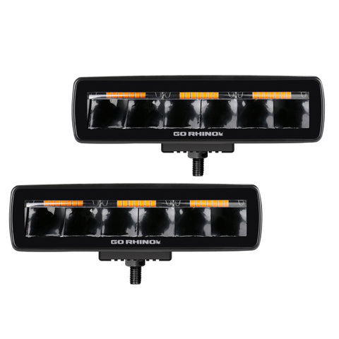 Go Rhino Xplor Blackout Combo Series Sixline LED Spot Lights w/Amber (Surface Mount) - Blk (Pair) - 750600622SBS