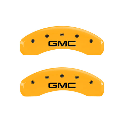 MGP 4 Caliper Covers Engraved Front & Rear GMC Yellow finish black ch - 34009SGMCYL