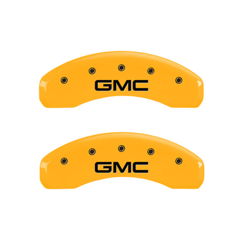 MGP 4 Caliper Covers Engraved Front & Rear 99-03 GMC Sierra 1500 Yellow Finish Black GMC Logo - 34006SGMCYL