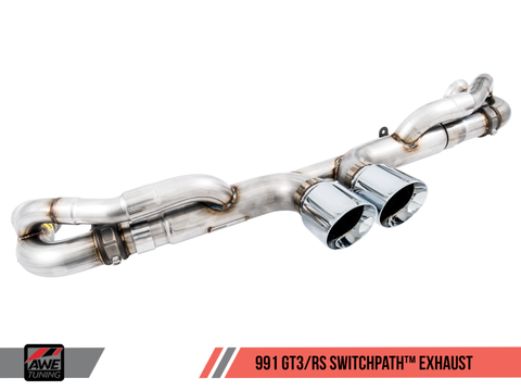 AWE Tuning Porsche 991 GT3 / RS SwitchPath Exhaust - Chrome Silver Tips - 3025-32016