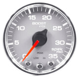 Autometer Spek-Pro Gauge Boost 2 1/16in 35psi Stepper Motor W/Peak & Warn Silver/Chrome - P30321