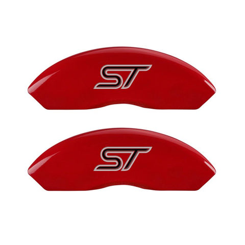 MGP 4 Caliper Covers Engraved Front & Rear No bolts/ST Red finish silver ch - 10231SST1RD