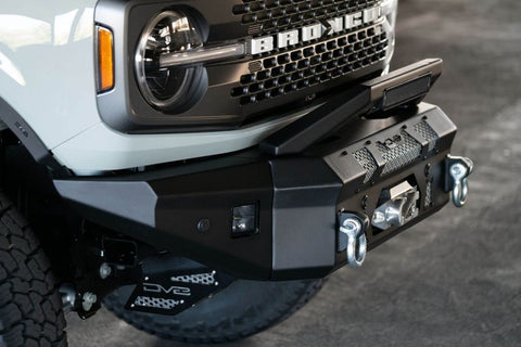 DV8 Offroad 2021+ Ford Bronco Front Bumper Winch Capable w/ Optional Bull Bar/Aux Light Opening - FBBR-01