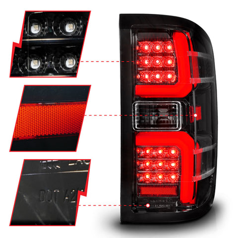 ANZO 15-19 Chevrolet Silverado 2500 HD/3500 HD LED Taillight w/ Sequential Black Housing/Clear Lens - 311450