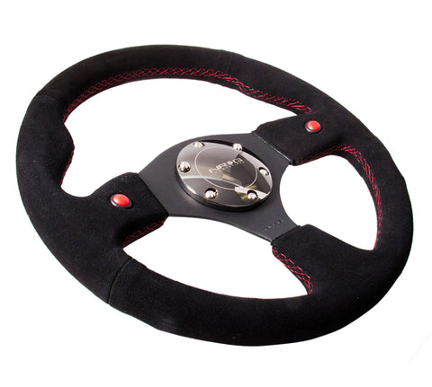 NRG Reinforced Steering Wheel (320mm) Blk Suede w/Dual Buttons - RST-007S