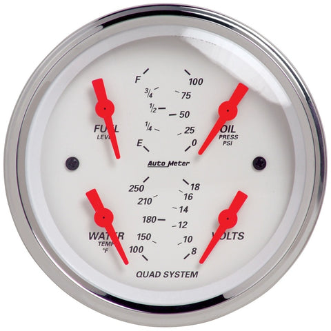 Autometer Arctic White 3-3/8in Kit Box w/Elec Speedo Elec Oil Press, Water Temp, Volt, Fuel Level - 1308