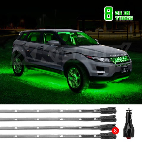 XK Glow Tube Single Color Underglow LED Accent Light Car/Truck Kit Green - 8x24In - XK041002-G