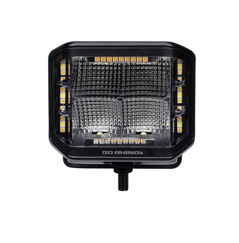 Go Rhino Xplor Blackout Combo Series Cube Sideline LED Flood Lights w/Amber 4x3 - Blk (Pair) - 750700322FCS