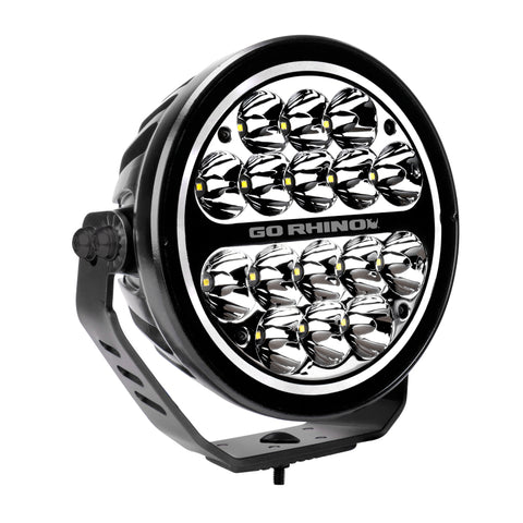 Go Rhino Xplor Blackout Series Round LED Driving Light w/DRL (Surface/Threaded Stud Mnt) 7in. - Blk - 750800711DRS