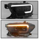 xTune 16-18 Toyota Tacoma SR/SR5 DRL Proj Headlights w/Turn Signal - Blk Smk (PRO-JH-TTA16-SR-BSM) - 9043000